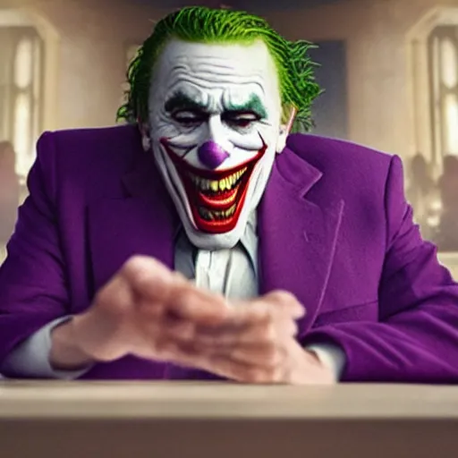 Image similar to stunning awe inspiring ( ( ( bernie sanders ) ) ) playing the joker movie still 8 k hdr atmospheric lighting