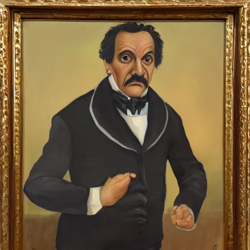 Prompt: oil painting of a man impersonating Poe