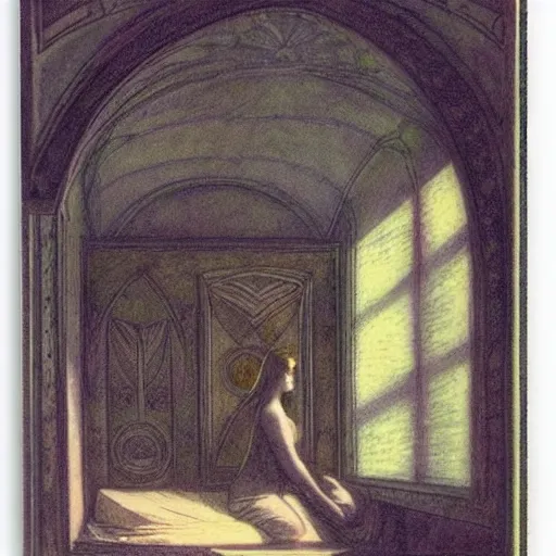 Prompt: a goddess in a liminal room, polaroid by leon battista alberti, limited color palette, very intricate, art nouveau, highly detailed, lights by hopper, soft pastel colors, minimalist