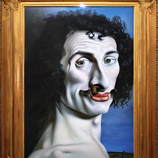 Prompt: Adam Ondra, portrait, by Dali, style of Dali self-portrait, painting