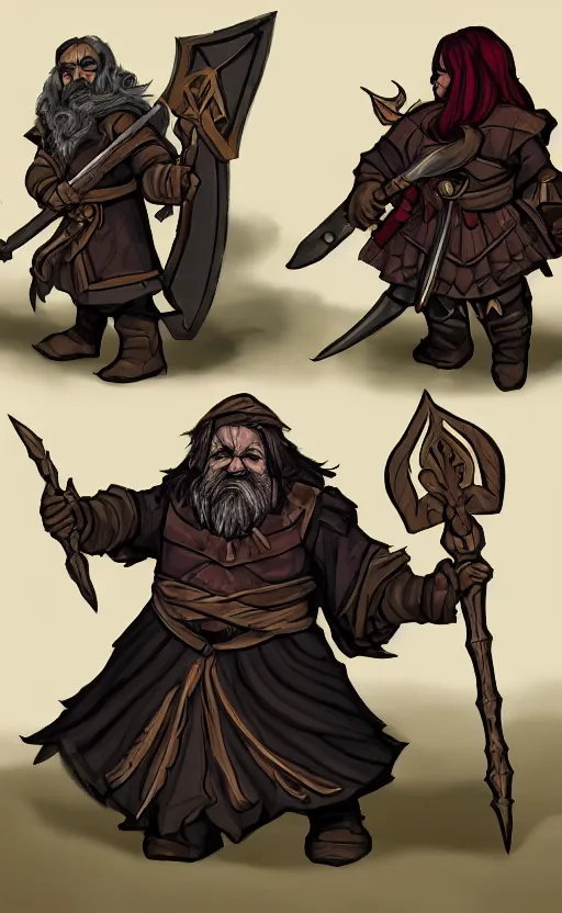 Image similar to Dungeons and dragons character art of a dwarf woman with dark skin and a battleaxe