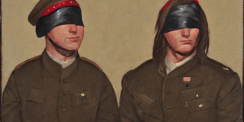 Image similar to portrait of a blindfolded soldier