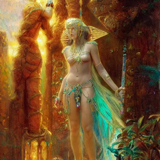 Image similar to artstation, intricate detail, by gaston bussiere, tan skin, lady of elche, egyptian sumerian features, techno mystic dominatrix goddess intergalactica, inanna with aqua neon rapunzel dreadlocks,