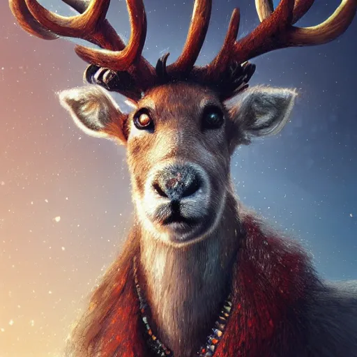 Image similar to A small reindeer king sitting on a throne in Egypt, highly detailed portrait, scifi, digital painting, artstation, concept art, smooth, sharp foccus ilustration, Artstation HQ