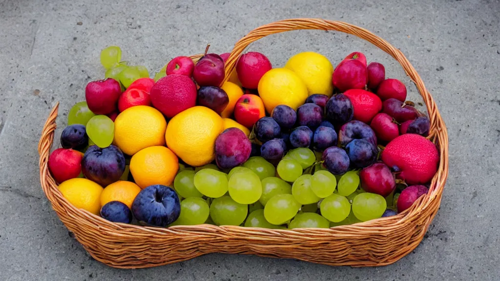 Prompt: a basket of fruites aperture f / 2. 8