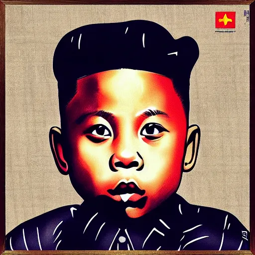 Prompt: “ lil wayne with a little bruce wayne, north korean propaganda poster, album cover ”