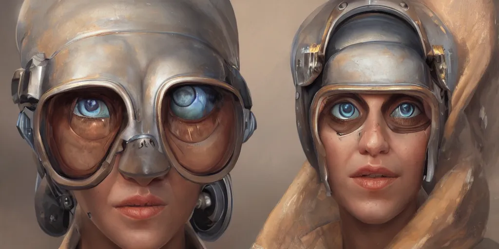 Image similar to highly detailed portrait painting of welder and angelina joile, mono eye, perfect symmetrical eyes, by eddie mendoza and tyler edlin, 8 k resolution