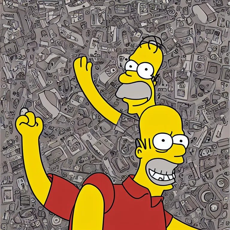 Prompt: Painting of Homer Simpson breaking the simulation, digital art, highly detailed