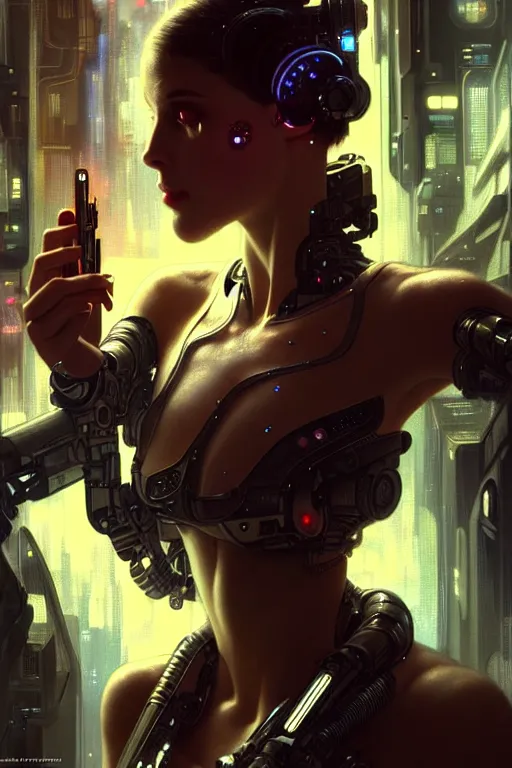 Image similar to ultra realistic, beautiful female with cyborg part like in bladerunner smoking in a crowded smoky cyberpunk club in space megalopolis, sci-fi, intricate details, eerie, highly detailed, octane render, 8k, art by artgerm and alphonse mucha and greg rutkowski