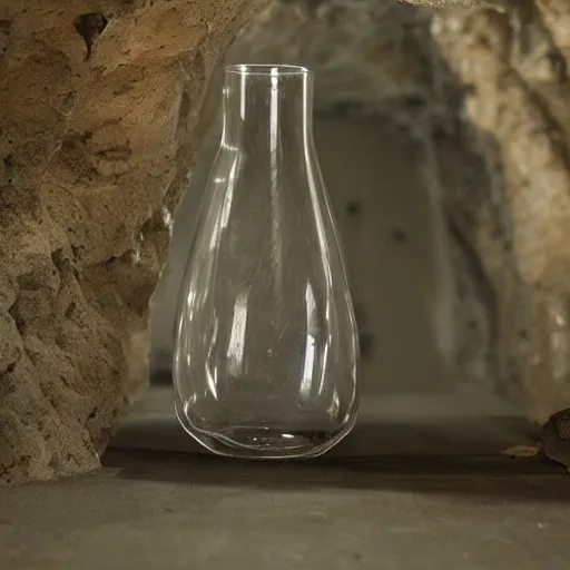 Prompt: a glass vase found in a cave over 1 0 0, 0 0 0 years old