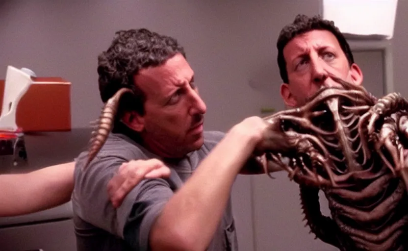 Prompt: alien facehugger adam sandler vfx film