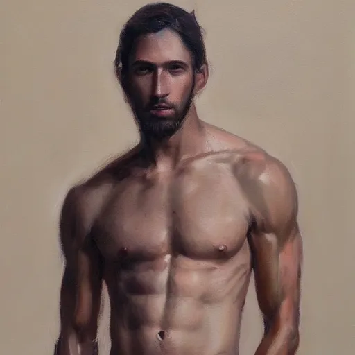 Image similar to a beautiful toned man, aesthetic, oil painting, pale colors, high detail, 8 k, wide angle, trending on artstation,