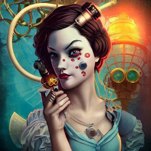 Prompt: lofi underwater steampunk bioshock instagram portrait, Pixar style, by Tristan Eaton Stanley Artgerm and Tom Bagshaw.