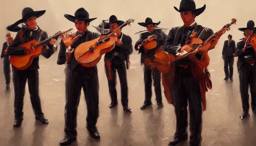 Image similar to mariachi, cinematic shot, concept art oil painting by jama jurabaev, extremely detailed, brush hard, artstation, high quality, brush stroke