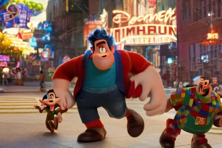 Prompt: timothee chalamet plays ralph in the live action adaptation of disney's wreck - it ralph, red weapon 8 k s 3 5, cooke anamorphic / i lenses, highly detailed, cinematic lighting