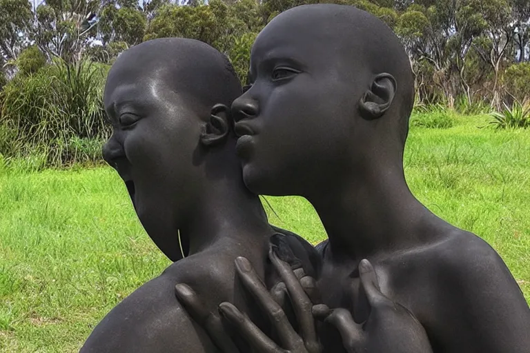 Image similar to “dramatic award-winning sculpture in an Australian wetlands, sculpture garden”