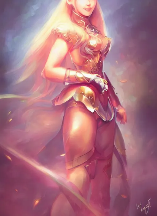 Image similar to beautiful portrait of a gorgeous knight who looks like Princess Peach , character design by Ross Tran, artgerm detailed, soft lighting