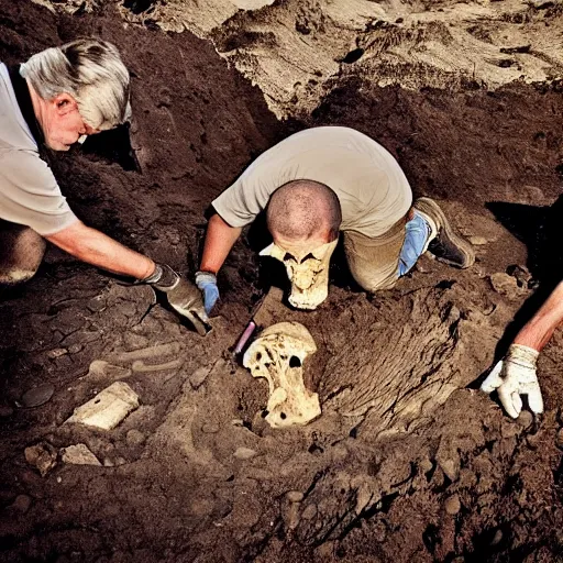 Image similar to “ high resolution photo of archeologists digging up a dragon skull ”