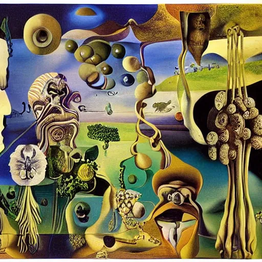 Prompt: infinite space on monestras plants and orchids by cirico, salvador dali