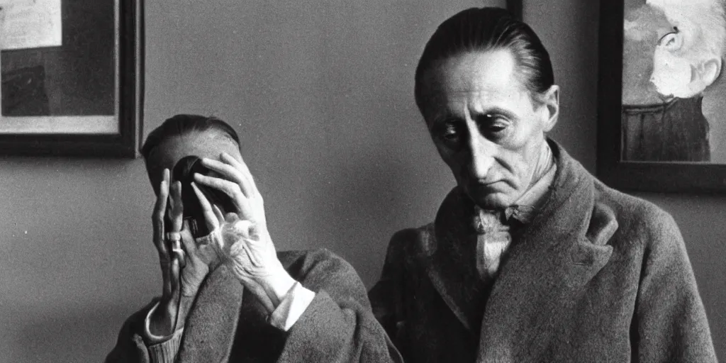 Prompt: the person marcel duchamp looking at things