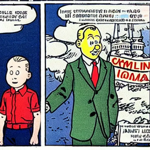 Prompt: tintin meeting the prime minister of Iceland, french comic book, belgian comic book