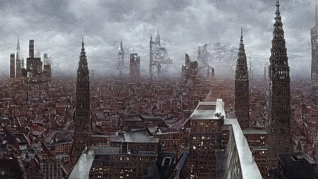 Image similar to the roof of city hall opens up, film still from the movie directed by christopher nolan and david cronenberg with art direction by zdzisław beksinski and dr. seuss