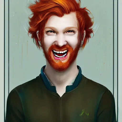 Prompt: a portrait of a laughing man with ginger hair, by ross tran, psychedelic