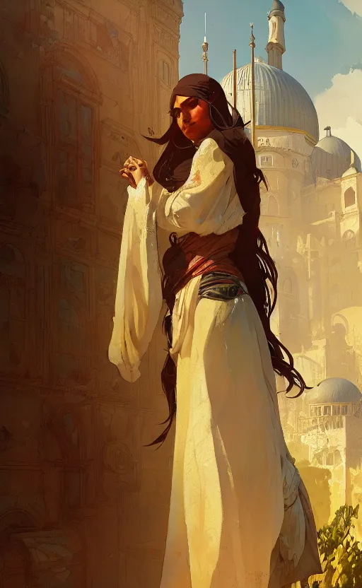 Image similar to a personification of the country palestine, highly detailed, digital painting, artstation, concept art, sharp focus, illustration, art by greg rutkowski and alphonse mucha