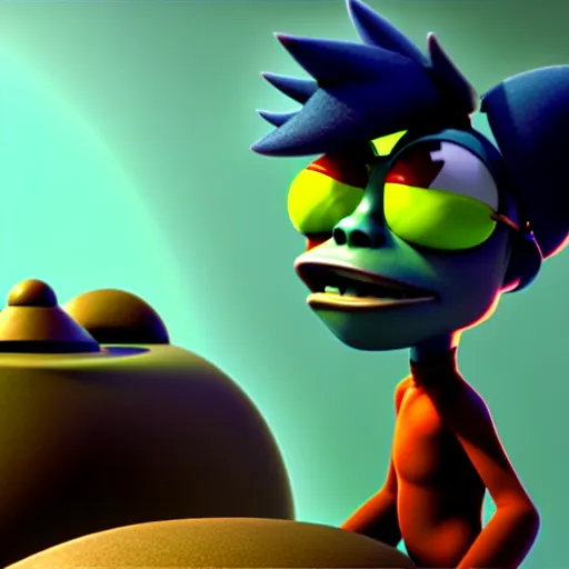 Image similar to octane render renderman pixar unreal engine 3 d gorillaz character