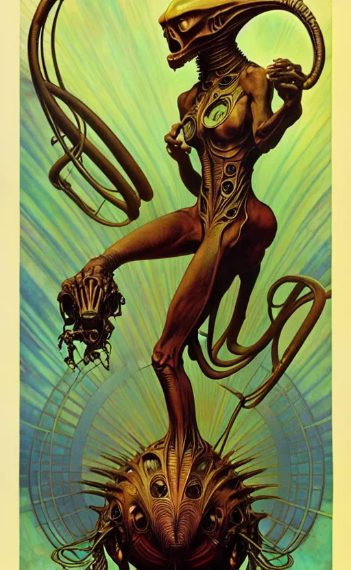 Image similar to exquisite imaginative alien creature poster art, humanoid, movie art, by lucusfilm, weta studio, alphonso mucha, giger, james jean, frank frazetta, 8 k, denoised