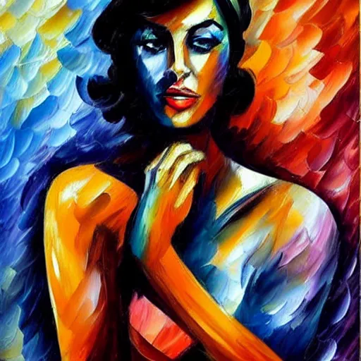 Image similar to noir woman by leonid afremov, colorful, sketch