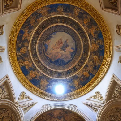 Prompt: ornated circular ceiling, with paintings of angels, highly detailed