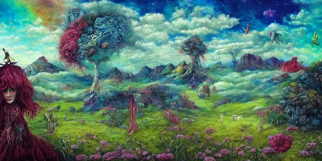 Prompt: beautiful bizarre surrealistic psychedelic fantasy landscape far view