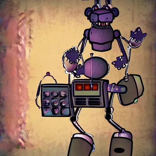 Image similar to a broken animatronic in a part of service room fnaf style digital art