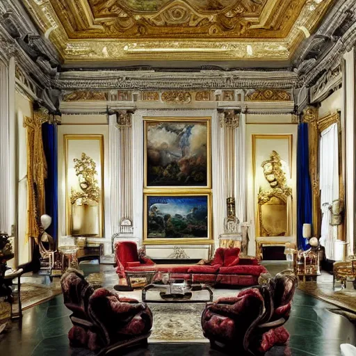 Image similar to giant Italian royal castle living room that is 300 feet tall, with very tall giant walls filled with modern art paintings, doors that are cosmic portals, photo by Annie Leibovitz