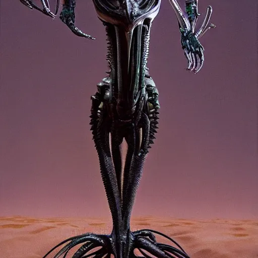 Prompt: full body studio shot of an ostrich - xenomorph hybrid, designed by h. r. giger, borg, matrix, 4 k photo