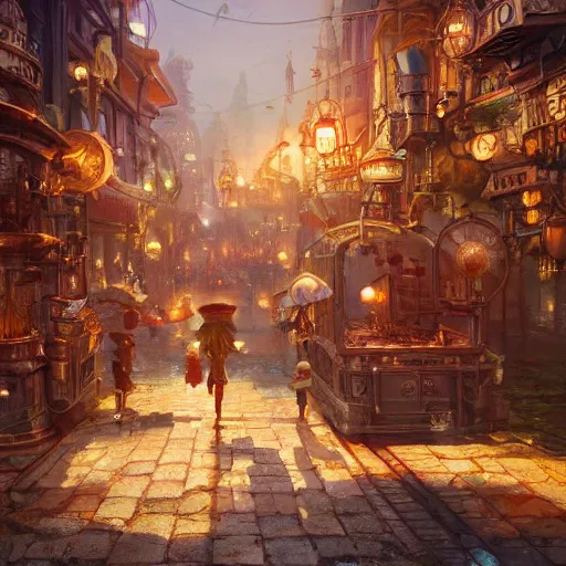 Prompt: a magical city of mushrooms ,cute ,clean and clear,in steampunk city by Greg rutkowski,sung Choi, 8k photo realistic, cinematic lighting, hd ,high details, atmospheric, trending on artstation, glowing effect, devinart, golden ratio, rule of thirds