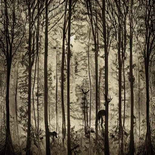 Image similar to a forest inside a negative space in the shape of a deer