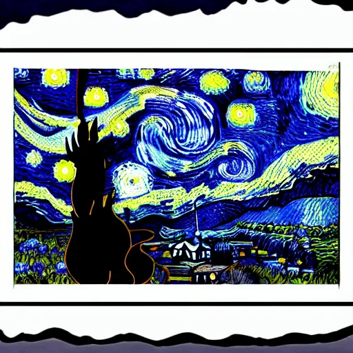 Prompt: Starry night in the style of edward gorey, masterpiece, high quality, digital art