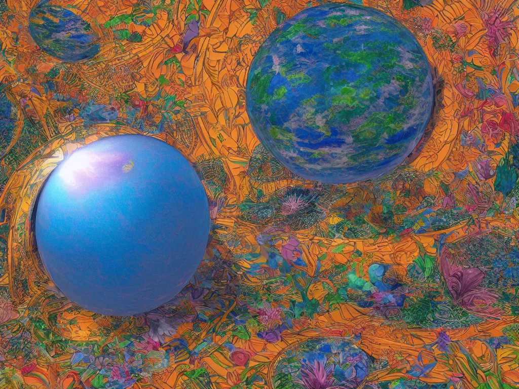 Prompt: sunlight study, the universe is a spheroid region 7 0 5 meters in diameter, art nouveau, by maria sibylla merian and ( ( ( ( ( lisa frank ) ) ) ) ), 8 k, sharp focus, octane render, kauai