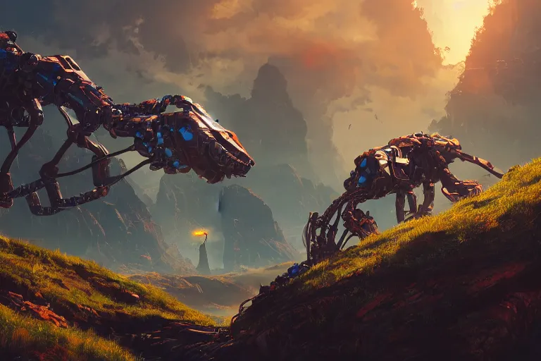 Image similar to slitherfang machine mecanical creature robot of horizon forbidden west horizon zero dawn radiating a glowing aura global illumination ray tracing hdr fanart arstation by ian pesty and alena aenami artworks in 4 k