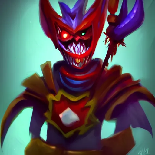 Prompt: shaco, trending on artstation, concept art, graphic style, visible brushstrokes, motion blur, blurry