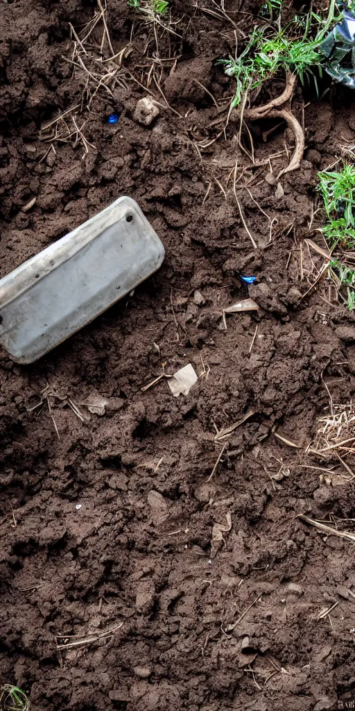 Prompt: a big topdown picture of nightmare horror dirt with trash, bricks, roots and mud. - w 1 0 2 4