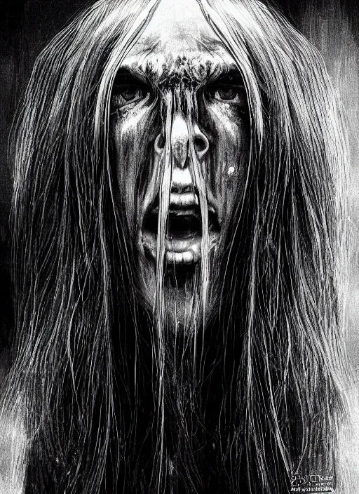 Prompt: digital _ painting _ of _ the grudge horror black and white _ by _ filipe _ pagliuso _ and _ justin _ gerard _ symmetric _ fantasy _ highly _ detailed _ realistic _ intricate _ port