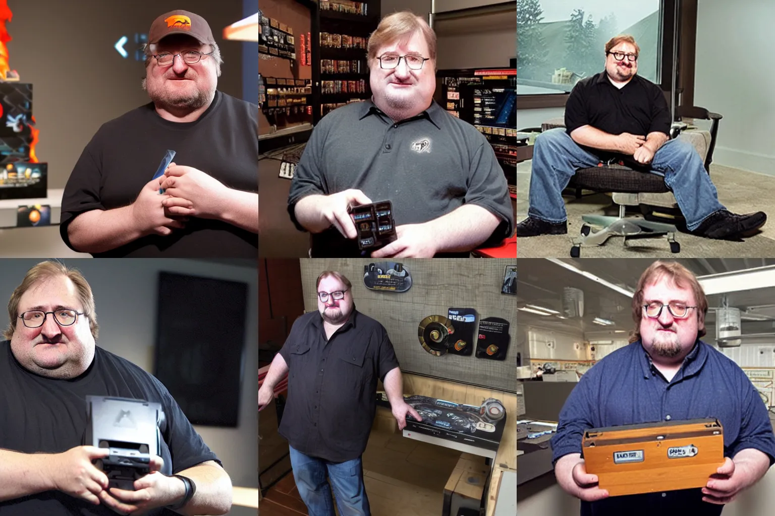 Prompt: Gabe Newell with his Steam Deck