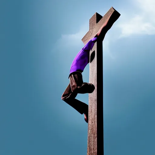 Prompt: photo of waluigi crucifixion