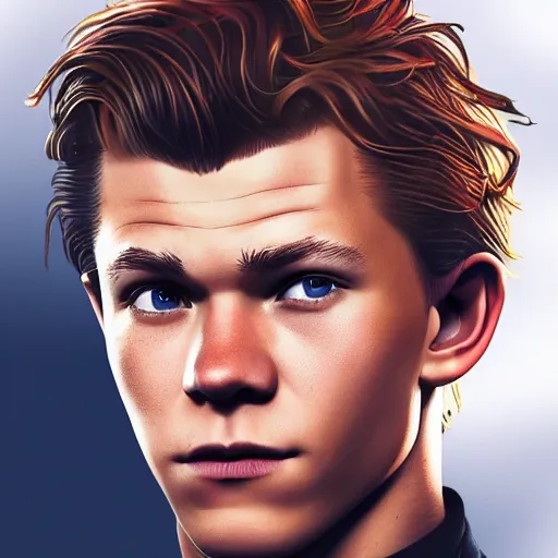 Image similar to Tom Holland and Chris Hemsworth crossbreed, illustrated and rendered by Xie Boli, trending on artstation, 4k, 8k, photorealistic imagery, photorealistic details, intricate, highly detailed