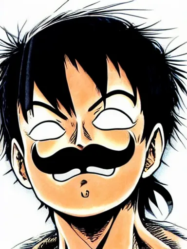 Image similar to [ luffy mustache ] ( by kim jung gi ) ( by kentaro miura )