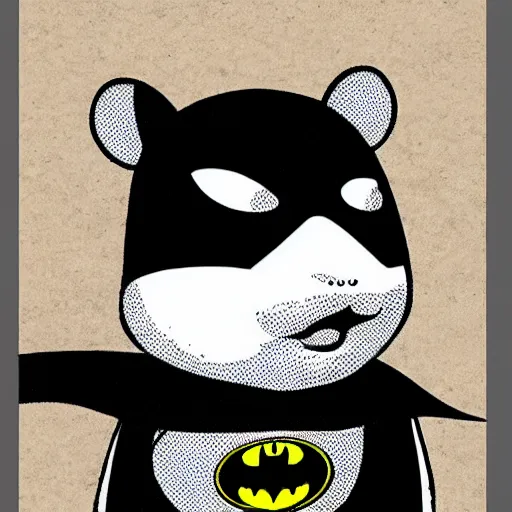 Image similar to A hamster dressed as batman, moonlight, vintage comic book style