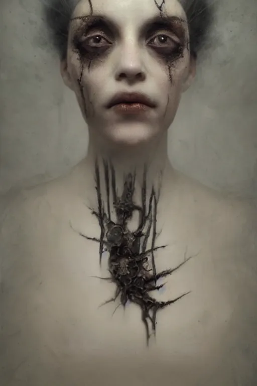Prompt: !dream Hyper realistic portrait of a Goddes of death, Dark Studio Lighting, fog, by Emil Melmoth, Trending on Artstation, 8k
